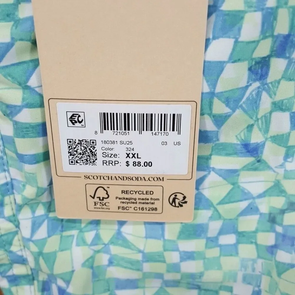 SCOTCH & SODA Swim Trunks Mens XXL Green Blue Geo Print Drawstring Shorts